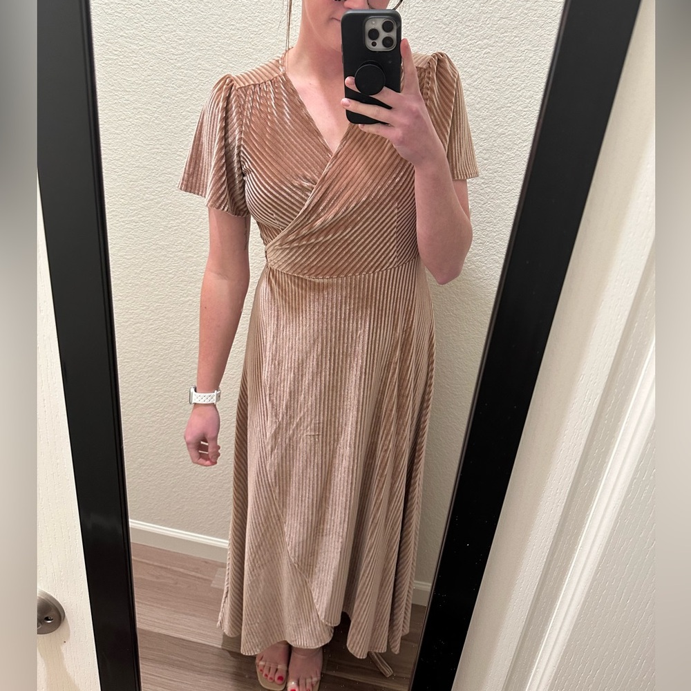 Baltic Born Andi Champagne Ribbed Velvet Wrap Maxi Dress